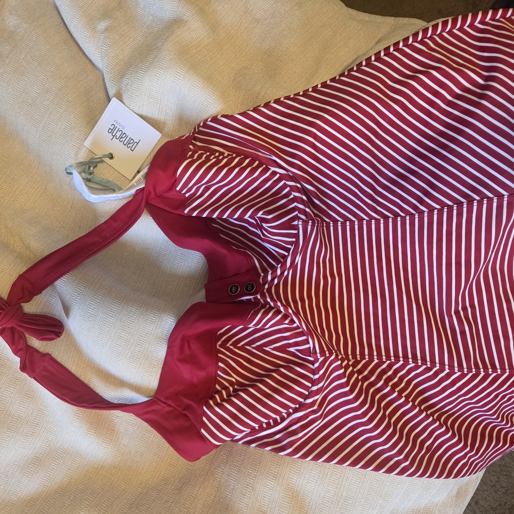 Panache Red and White Striped Swimsuit